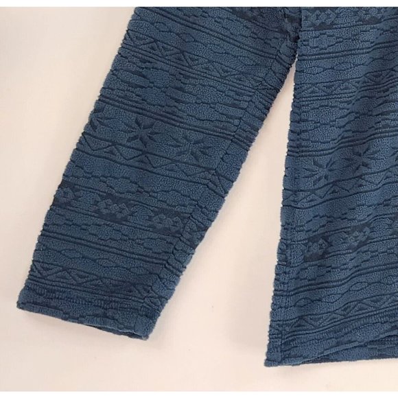 Eddie Bauer Sweater Womens Medium Blue Textured Tribal Pattern Quater Zip Fleece - Picture 9 of 11
